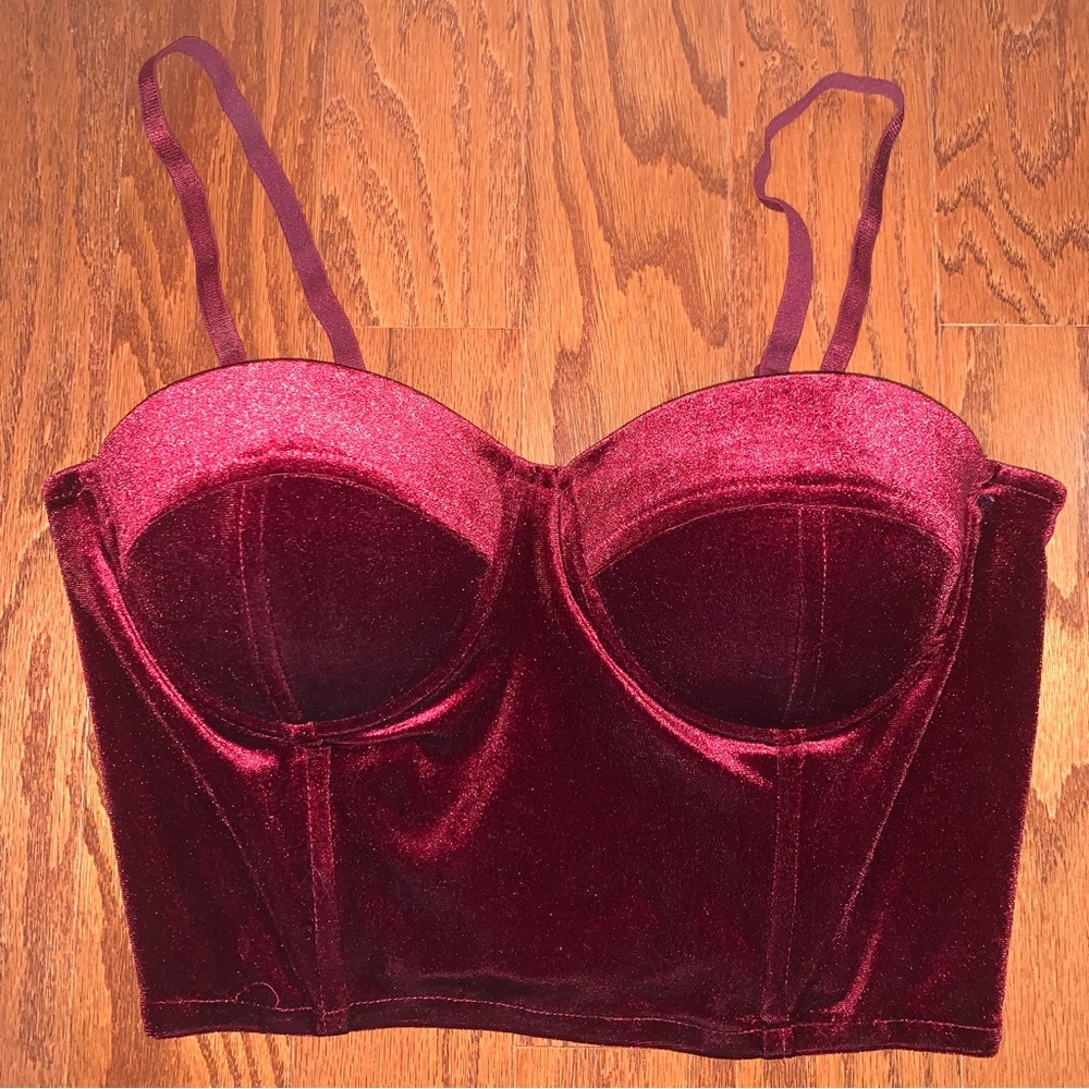Red Velvet Bustier Crop Top Bra